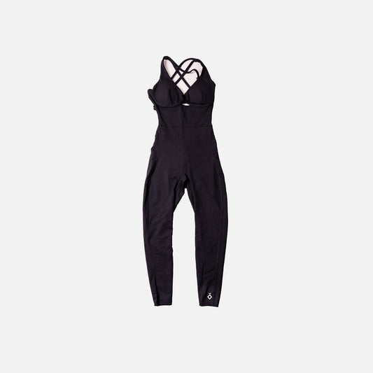 Black bib overalls on a white background