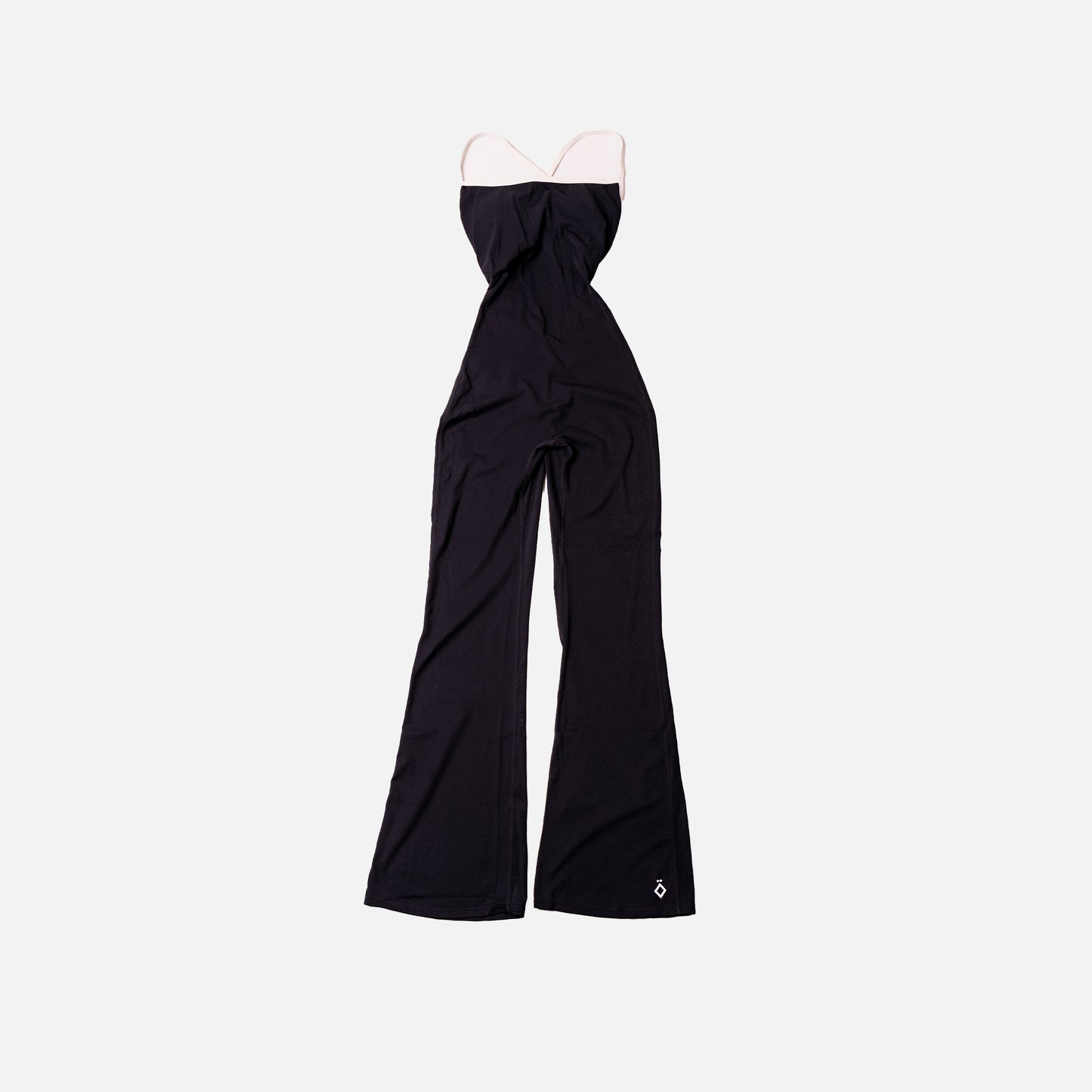 Black slim-strap athletic jumpsuit with flared legs