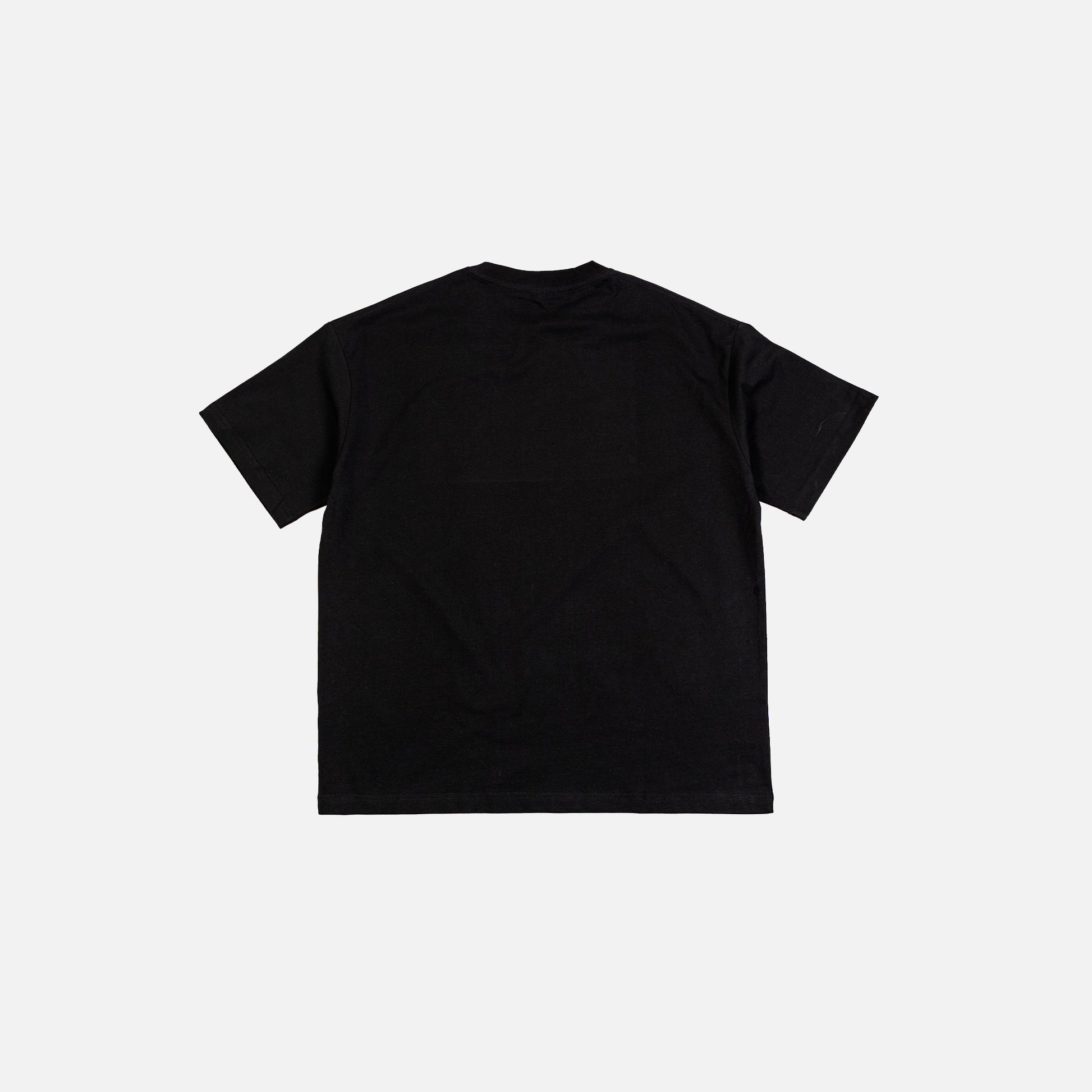Black t-shirt on a light gray background